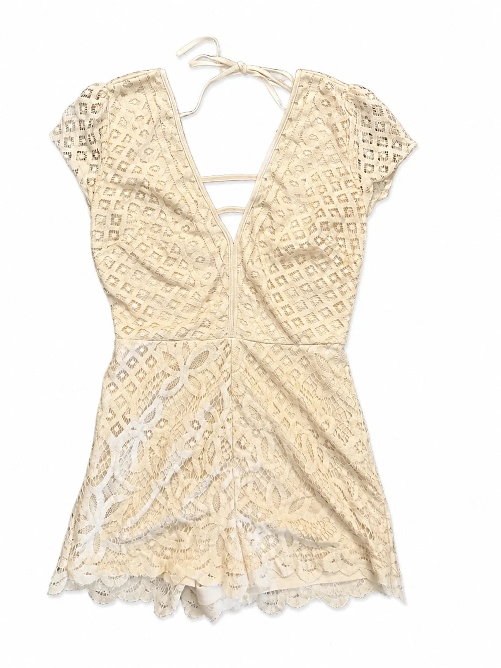Charlotte Russe Ivory Lace Romper | Boho Bridal Fairycore Open Back Size Small - Picture 2 of 6
